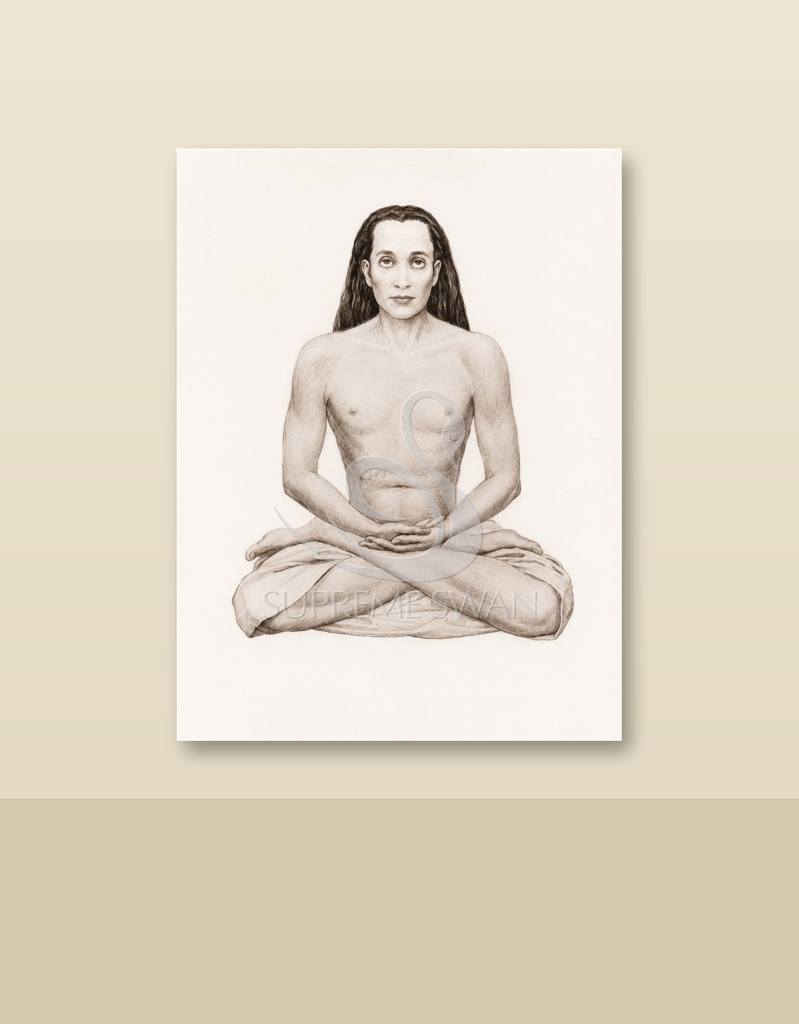 Mahavatar Babaji canvas shown on a wall