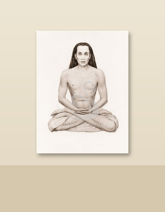 Mahavatar Babaji canvas shown on a wall