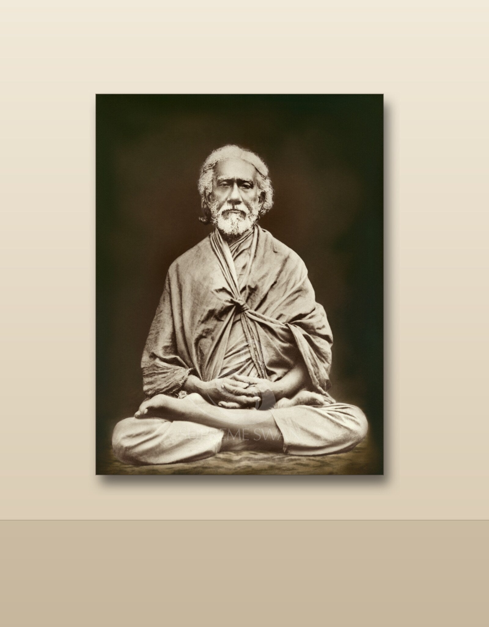 Sri Yukteswar canvas shown on a wall
