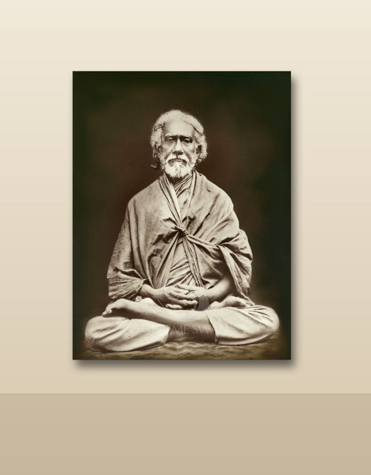 Sri Yukteswar canvas shown on a wall