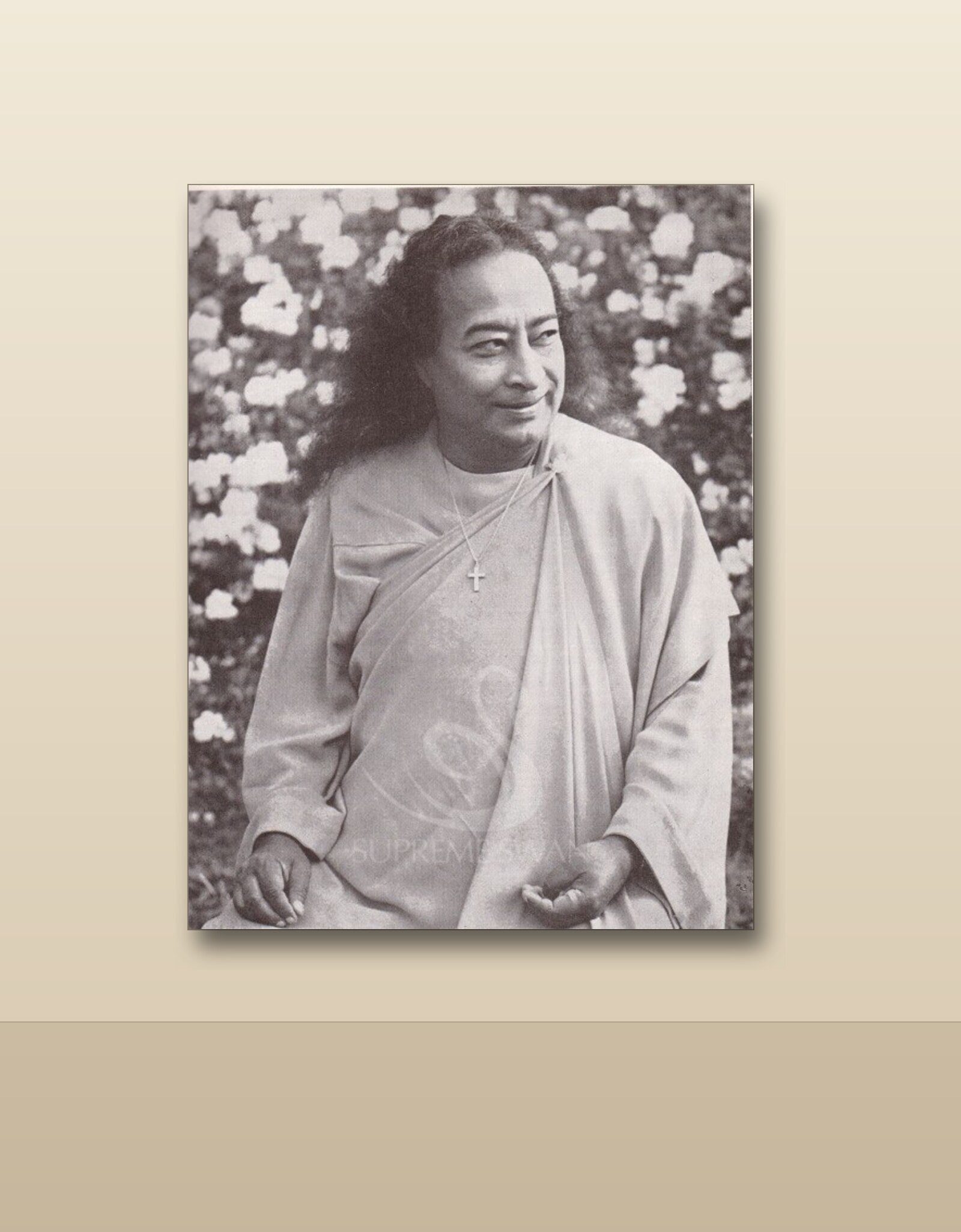 Yogananda classic canvas shown on a wall