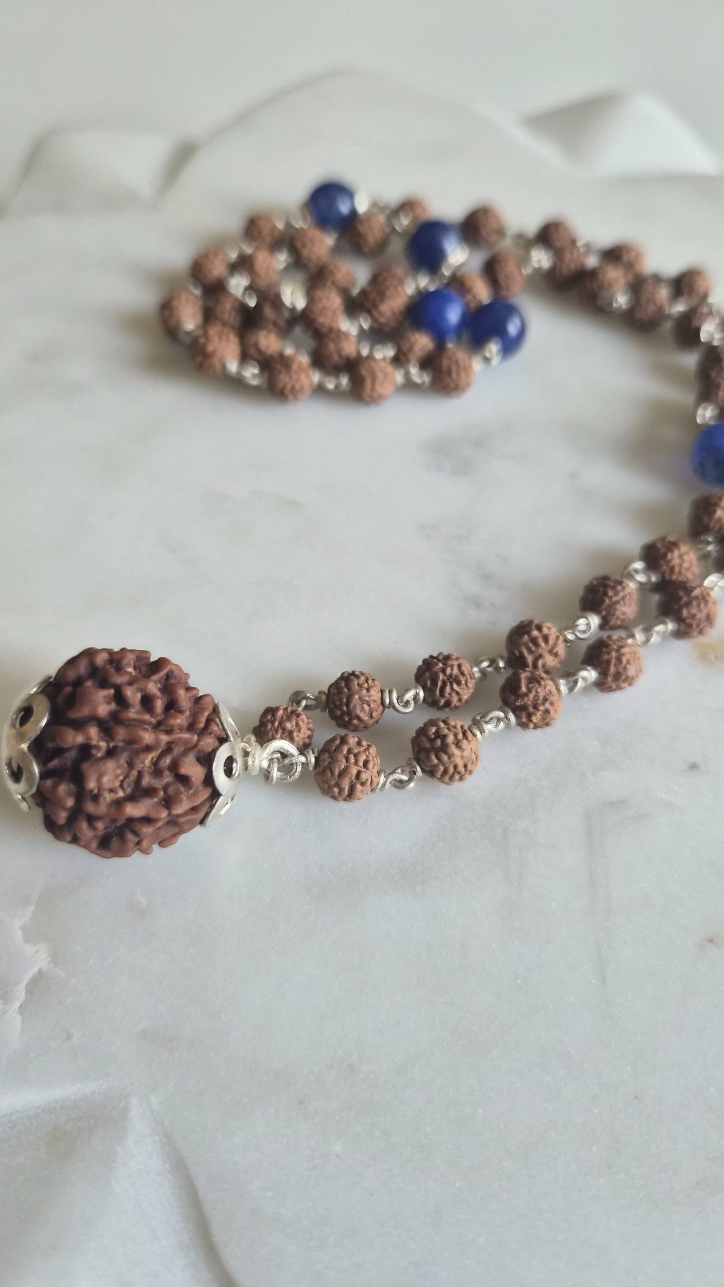 Rudraksha & Blue Lapis Mala Supreme Swan