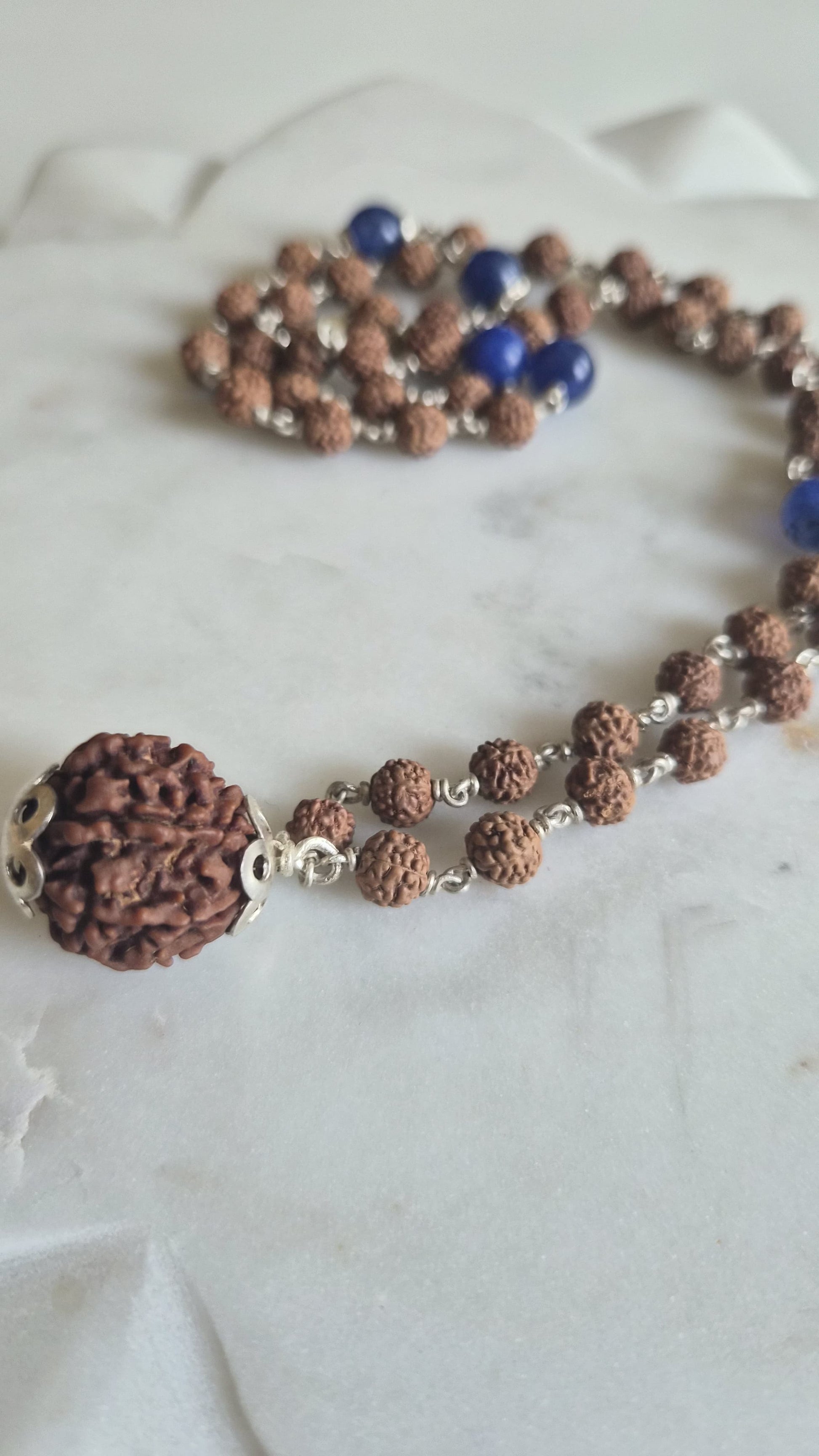 Rudraksha & Blue Lapis Mala Supreme Swan