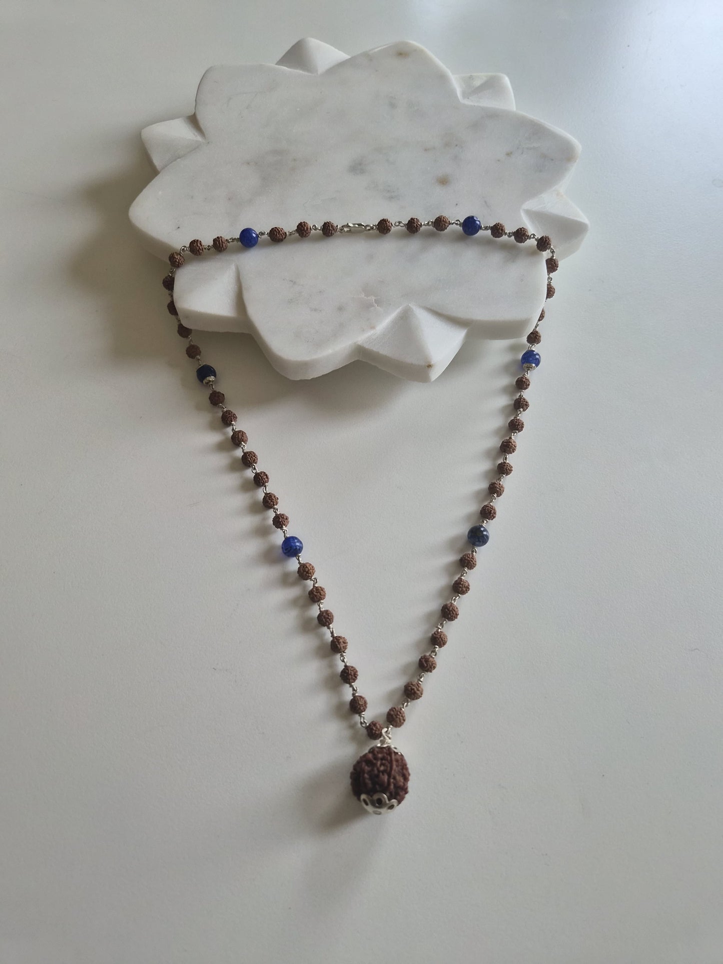 Rudraksha & Blue Lapis Mala Supreme Swan