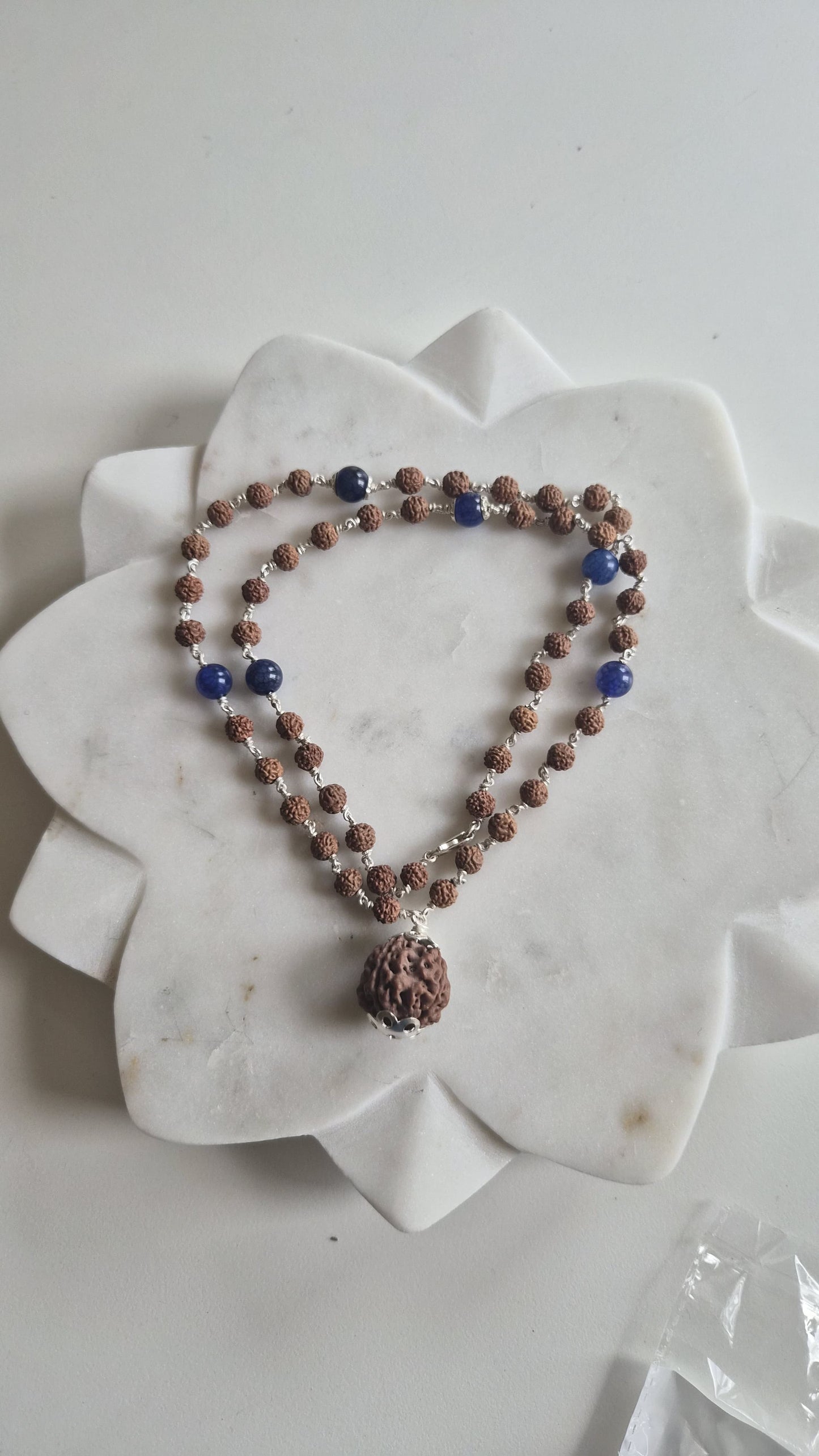 Rudraksha & Blue Lapis Mala Supreme Swan