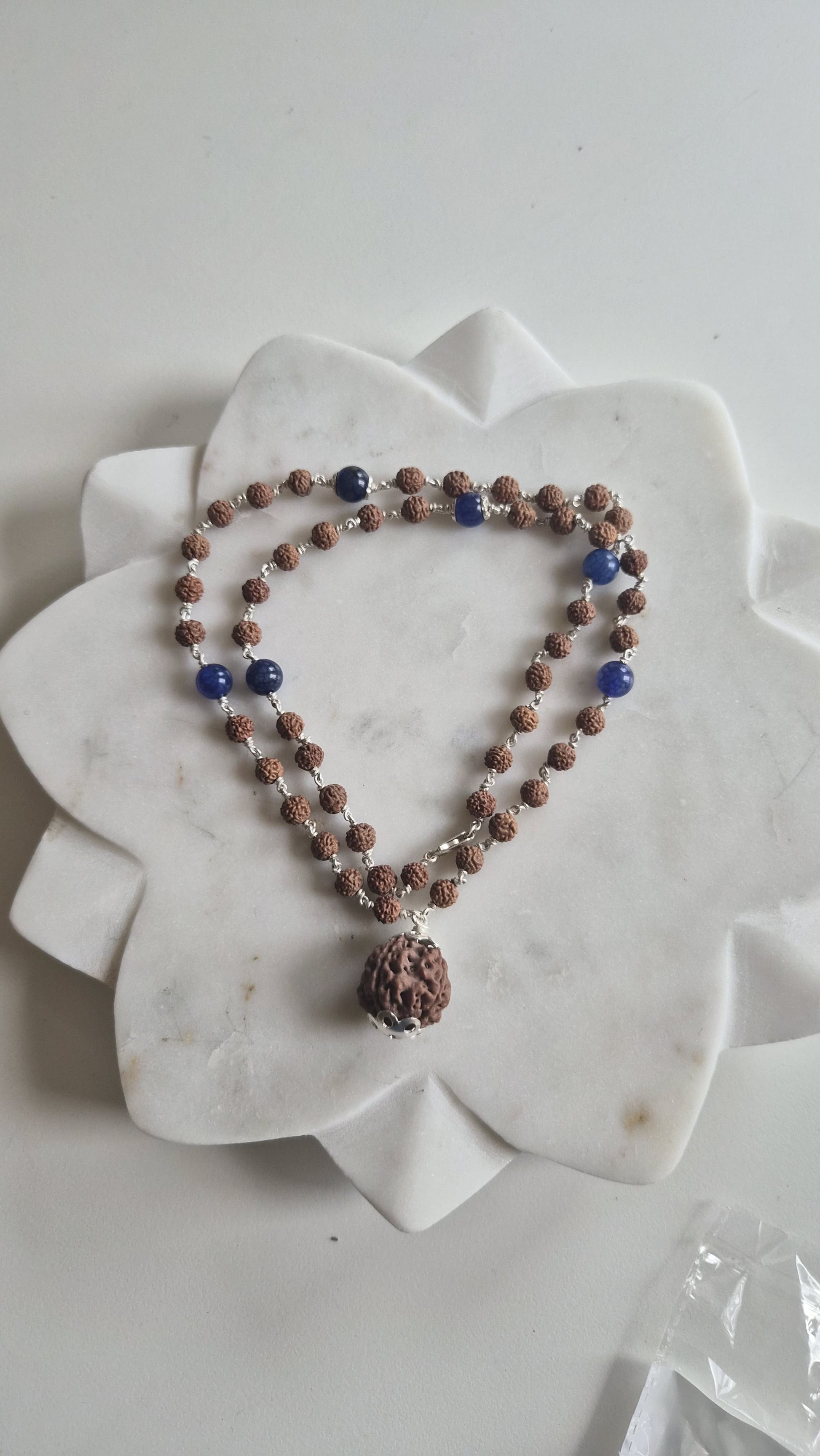 Rudraksha & Blue Lapis Mala Supreme Swan