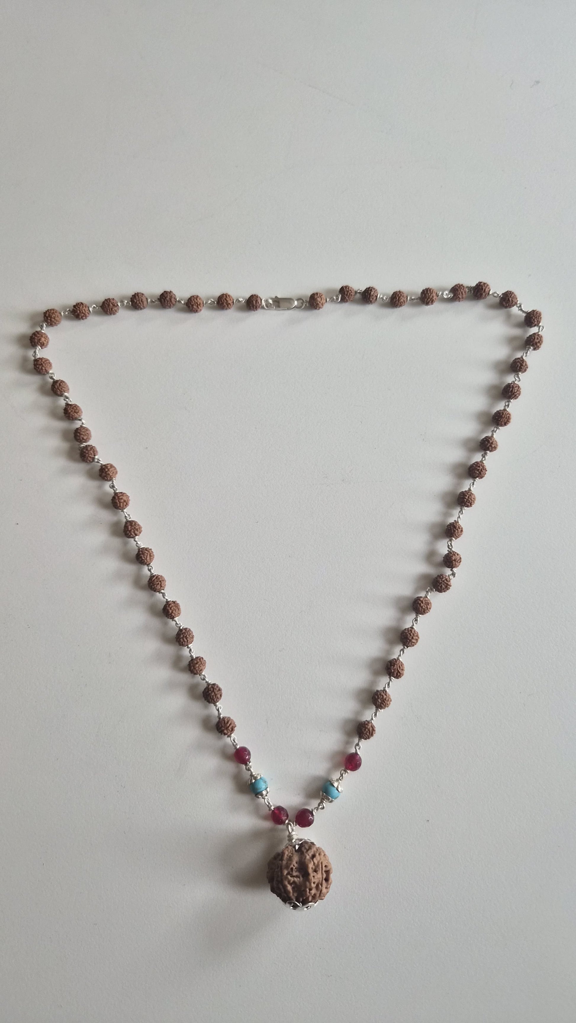 Rudraksha, Turquoise & Pink Mala Supreme Swan