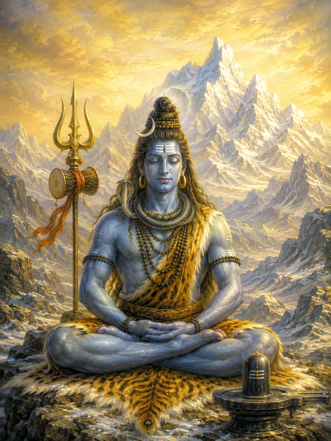 Lord Shiva meditating in the golden Himalayas canvas print