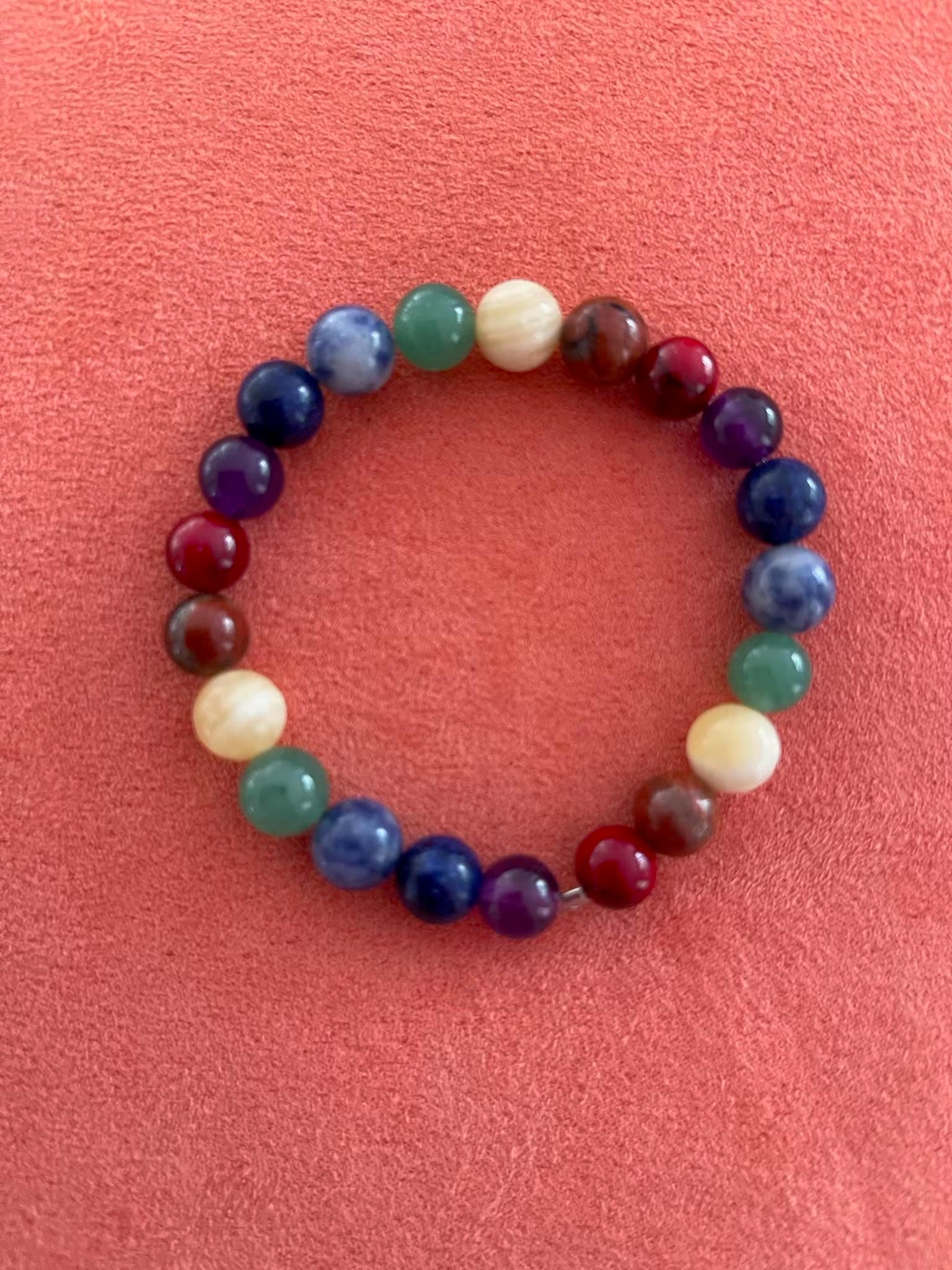 7-Chakra Semi-Precious Gemstone Stretch Bracelet, 6.5 inch / 17 cm