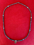108-Bead Blue Glass Beaded Necklace with OM Charm from India