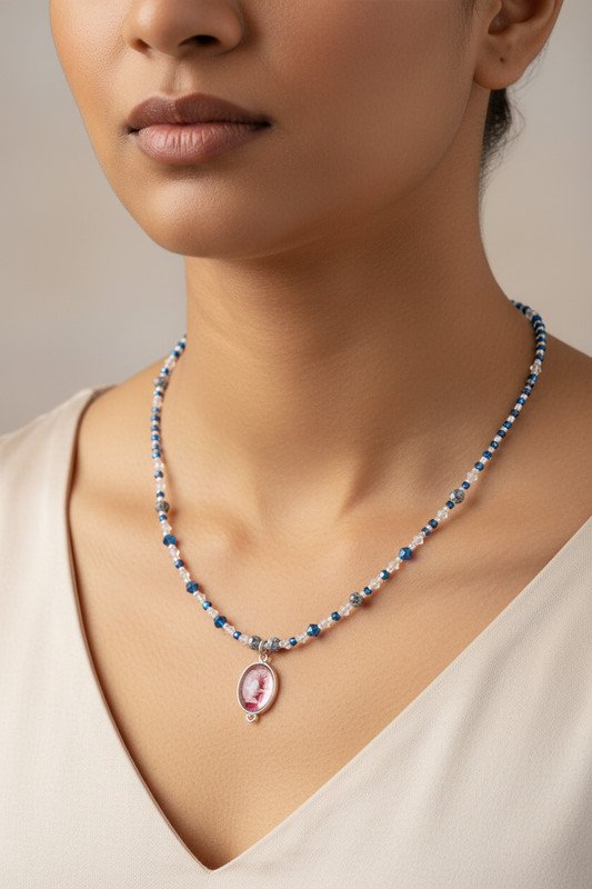Shiva Lingam Charm Glass Beaded Necklace with Extender Chain