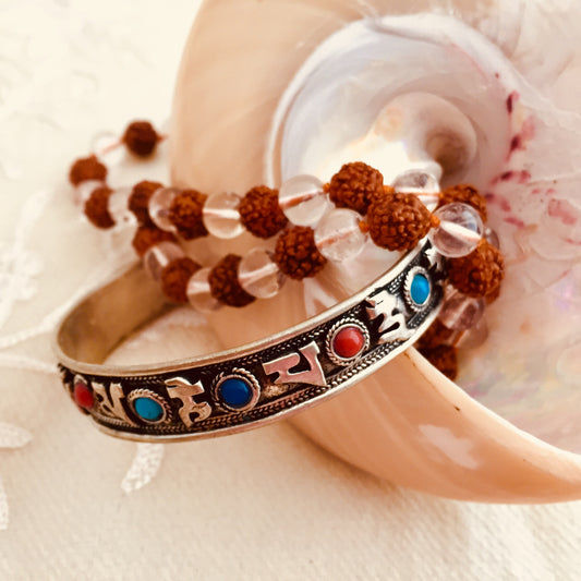 Om Mani Padme Hum Silver Tibetan Bracelet