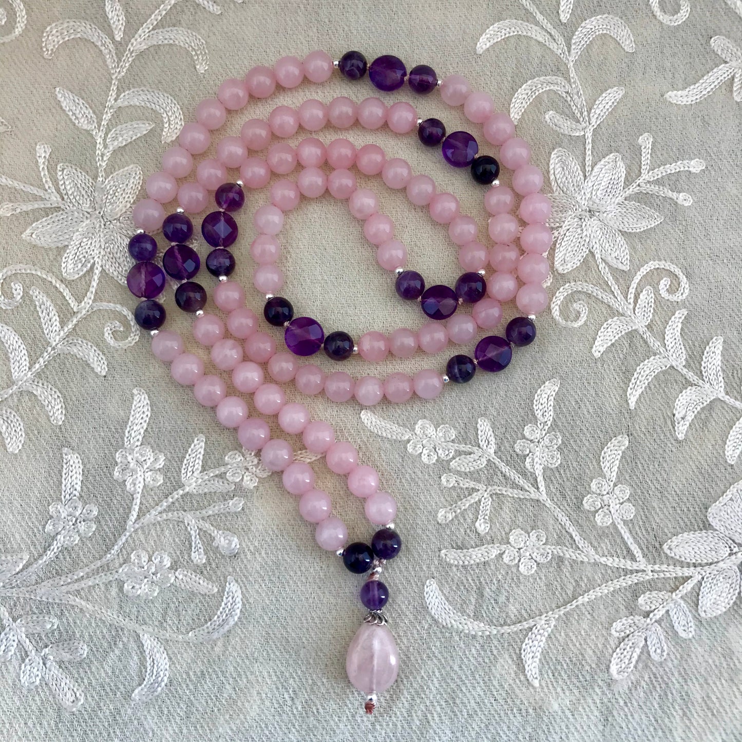 Vijaya Rose Quartz & Amethyst Mala