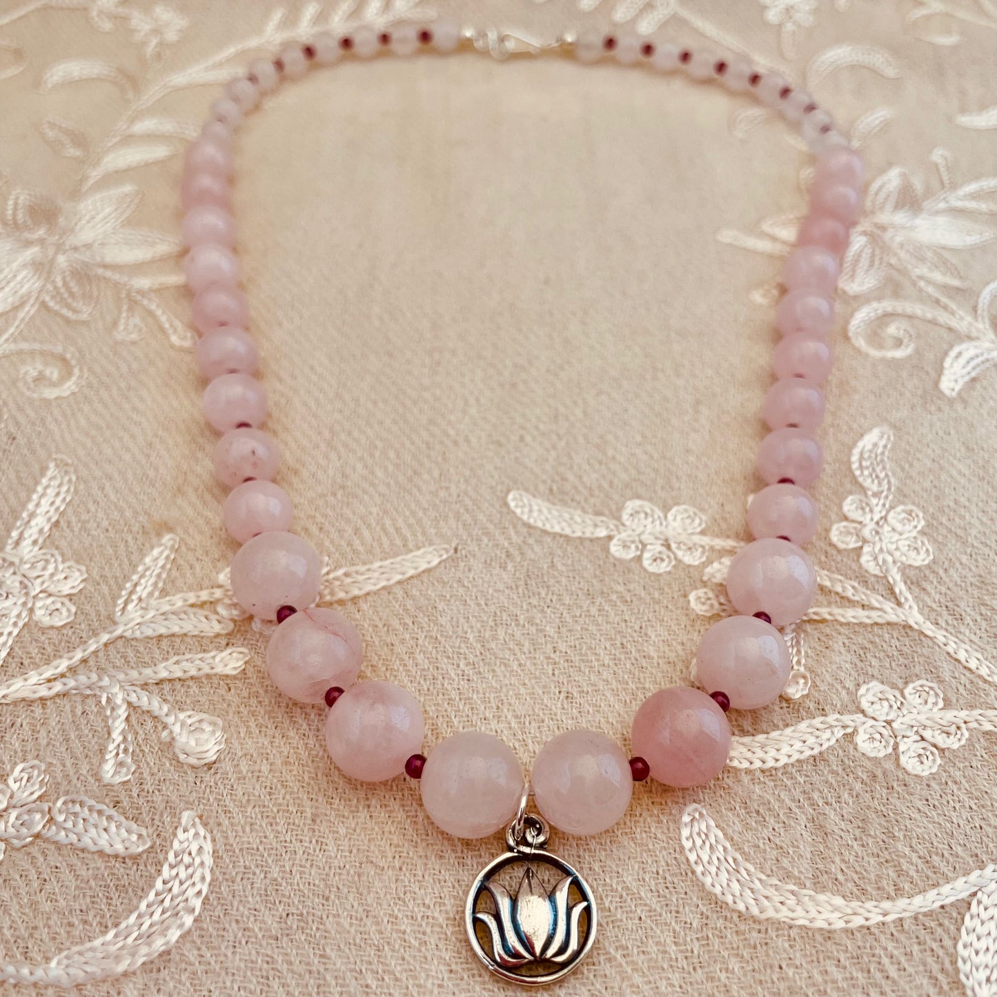 Heart's Lotus Rose Quartz Necklace