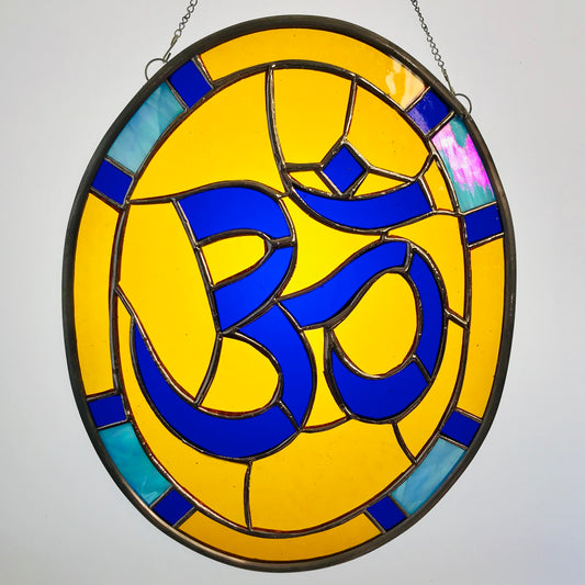 Blue & Gold Om Stained Glass