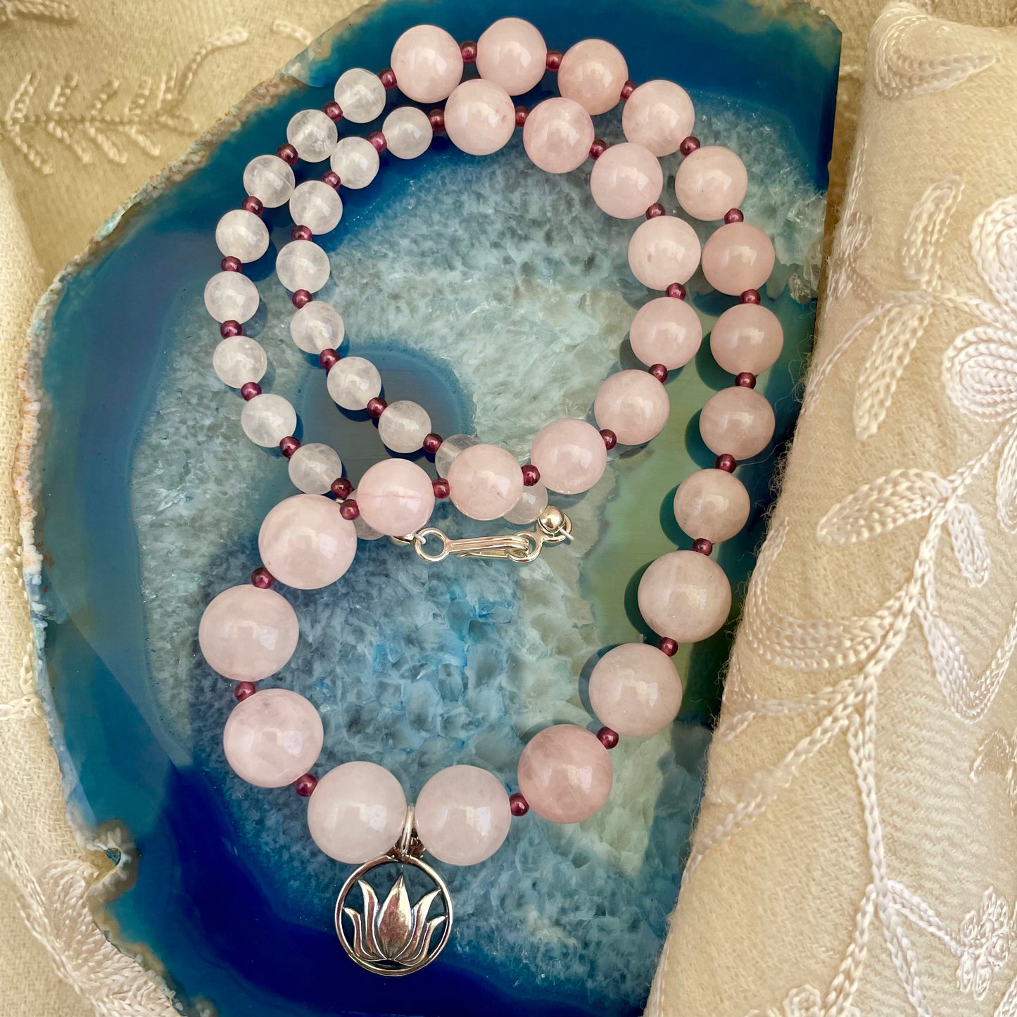 Heart's Lotus Rose Quartz Necklace